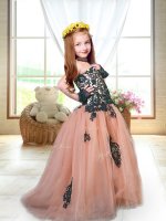 Fashion Peach A-line Appliques Casual Dresses Lace Up Tulle Sleeveless(SKU YCLD082BIZ)