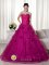 Pierre South Dakota/SD Remarkable Brush Train and Hand Made Flowers Quinceanera Dress With Fuchsia Sweetheart