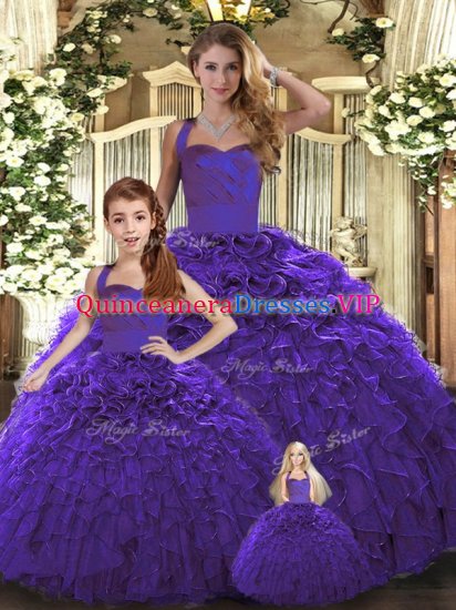 Purple Ball Gowns Ruffles Sweet 16 Quinceanera Dress Lace Up Organza Sleeveless Floor Length - Click Image to Close