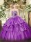 Purple Ball Gowns Strapless Sleeveless Organza and Taffeta Floor Length Lace Up Beading and Ruffled Layers Quinceanera Dresses