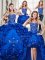 Four Piece Royal Blue Ball Gowns Organza and Taffeta Sweetheart Sleeveless Beading and Embroidery and Pick Ups Floor Length Lace Up 15 Quinceanera Dress