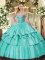 Top Selling Sleeveless Floor Length Beading and Ruffled Layers Lace Up Quinceanera Gowns with Apple Green
