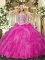 Fuchsia Sweetheart Lace Up Beading and Ruffles 15th Birthday Dress Sleeveless