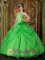 Las Cruces New mexico /NM USA Spring Green Hand Made Flowers Appliques Decorate Fabulous Quinceanera Dress With Floor-length Organza