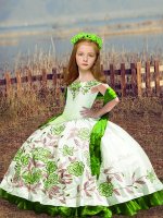 Embroidery Kids Pageant Dress White Lace Up Sleeveless Floor Length