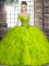 Tulle Off The Shoulder Sleeveless Lace Up Beading and Ruffles Vestidos de Quinceanera in Olive Green