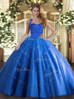 Appliques Quinceanera Dress Blue Lace Up Sleeveless Floor Length