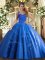 Appliques Quinceanera Dress Blue Lace Up Sleeveless Floor Length