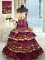 With Train Burgundy Sweet 16 Quinceanera Dress Taffeta Brush Train Sleeveless Beading and Ruffled Layers and Bowknot