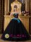 Buckden Cambridgeshire Black and Aqua Strapless Elegant Quinceanera Dress With Appliques Decorate and Bow Band with Tulle Skirt
