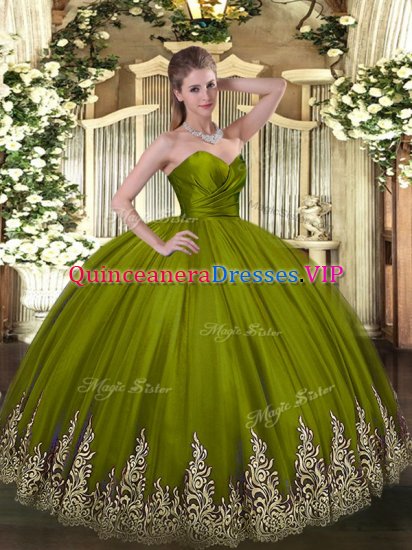 Delicate Olive Green Vestidos de Quinceanera Military Ball and Sweet 16 and Quinceanera with Appliques Sweetheart Sleeveless Zipper - Click Image to Close