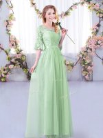 Elegant Half Sleeves Side Zipper Floor Length Lace and Belt Quinceanera Court Dresses(SKU BMT0387C-4BIZ)