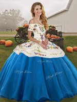 Flare Blue And White Ball Gowns Tulle Off The Shoulder Sleeveless Embroidery Floor Length Lace Up 15 Quinceanera Dress(SKU SJQDDT2151002-13BIZ)