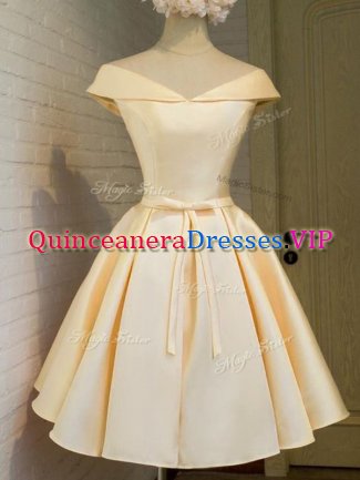 Glorious Champagne Taffeta Lace Up Dama Dress for Quinceanera Cap Sleeves Knee Length Belt