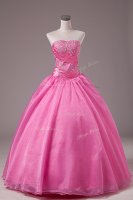 Pretty Rose Pink Ball Gowns Strapless Sleeveless Organza Floor Length Lace Up Embroidery 15th Birthday Dress(SKU SWQD286BIZ)