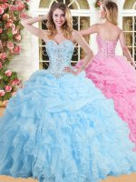 Custom Designed Baby Blue Sleeveless Floor Length Beading and Appliques and Ruffles and Pick Ups Lace Up Sweet 16 Quinceanera Dress