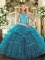 Asymmetrical Teal Sweet 16 Quinceanera Dress Organza Sleeveless Beading and Ruffles