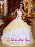 Anchorage Alaska/AK Romantic White and Light Yellow Quinceanera Dress With Embroidery Decorate