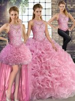 Delicate Rose Pink Fabric With Rolling Flowers Lace Up Sweet 16 Dresses Sleeveless Floor Length Beading(SKU YSQD081CX003ABIZ)