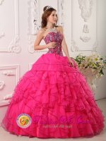Gorgeous Ruffled Hot Pink Quinceanera Dress For Sweetheart Organza With Beading Ball Gown In Ipswich QLD