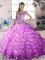 Sweetheart Sleeveless Quinceanera Gown Brush Train Beading and Ruffles Lilac Organza