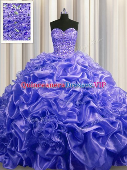 Custom Made Court Train Purple Sleeveless With Train Beading and Pick Ups Lace Up 15 Quinceanera Dress - Click Image to Close