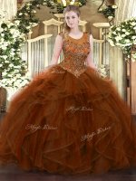 Low Price Floor Length Zipper Military Ball Gown Brown for Military Ball and Sweet 16 and Quinceanera with Beading and Ruffles