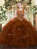 Low Price Floor Length Zipper Military Ball Gown Brown for Military Ball and Sweet 16 and Quinceanera with Beading and Ruffles(SKU SJQDDT1224002-3BIZ)