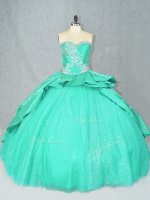 Sweetheart Sleeveless Ball Gown Prom Dress Court Train Embroidery Turquoise Satin(SKU PSSW1030-4BIZ)