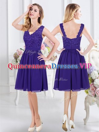Stunning Purple Scalloped Zipper Lace Quinceanera Court Dresses Sleeveless