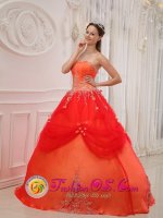 Florham Park New Jersey/ NJ Appliques A-line Affordable Orange Red For Sweet Quinceanera Dress Taffeta and Tulle