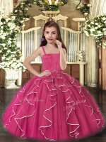 Tulle Sleeveless Floor Length Pageant Gowns For Girls and Ruffles