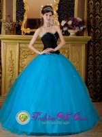 Teal and Black Exquisite Taffeta and Tulle Quinceanera Dress With Sweetheart Beaded Decorate IN Locarno Switzerland