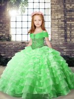 Hot Sale Organza Lace Up Little Girl Pageant Dress Sleeveless Brush Train Beading and Ruffled Layers(SKU PAG1219-11BIZ)