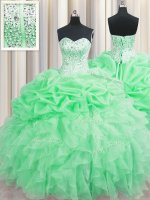 Charming Visible Boning Apple Green Quinceanera Dresses Military Ball and Sweet 16 and Quinceanera with Beading and Ruffles and Pick Ups Sweetheart Sleeveless Lace Up