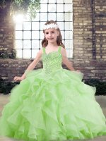 Customized Yellow Green Straps Lace Up Beading and Ruffles Little Girls Pageant Dress Wholesale Sleeveless(SKU PAG1245-3BIZ)