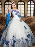 Best Selling Floor Length White Quinceanera Dresses Taffeta Sleeveless Embroidery(SKU XBQD013-7BIZ)