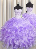 Visible Boning Zipper Up Organza Sweetheart Sleeveless Zipper Beading and Ruffles 15 Quinceanera Dress in Lavender(SKU PSSW0429-2BIZ)