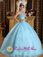 Aqua Blue For Beautiful Quinceanera Dress With Sweetheart Organza Beading ball gown in Burnet Texas/TX