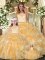 Perfect Gold Quinceanera Gown Military Ball and Sweet 16 and Quinceanera with Lace and Ruffles Scoop Sleeveless Clasp Handle
