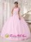 Bedford Texas/TX Luxurious Baby Pink One Shoulder Quinceanera Dress Beading Floor Length Tulle For Sweet 16