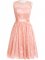 Low Price Peach Empire Scoop Sleeveless Lace Knee Length Zipper Lace Dama Dress for Quinceanera