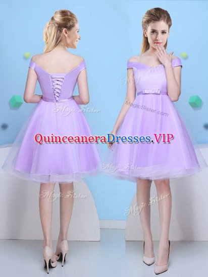 Charming V-neck Cap Sleeves Tulle Quinceanera Court of Honor Dress Bowknot Lace Up - Click Image to Close
