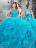 Romantic Beading and Ruffles Quinceanera Dress Baby Blue Lace Up Sleeveless Floor Length
