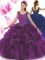 Dark Purple Ball Gowns Scoop Sleeveless Organza Floor Length Zipper Beading and Ruffles Sweet 16 Dresses