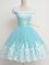 Flare Aqua Blue Square Zipper Lace Dama Dress for Quinceanera Cap Sleeves