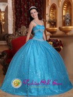 Spaghetti Straps Sequin And Beading Decorate Popular Teal Quinceanera Dress With For Sweet 16 In Watertown Wisconsin/WI(SKU QDZY715-HBIZ)
