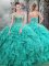 Turquoise Organza Lace Up Sweetheart Sleeveless Floor Length Vestidos de Quinceanera Beading and Ruffles