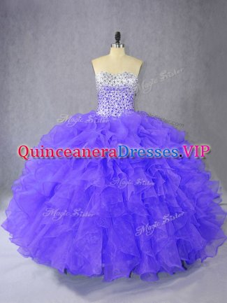 Shining Organza Sleeveless Floor Length Sweet 16 Dress and Ruffles