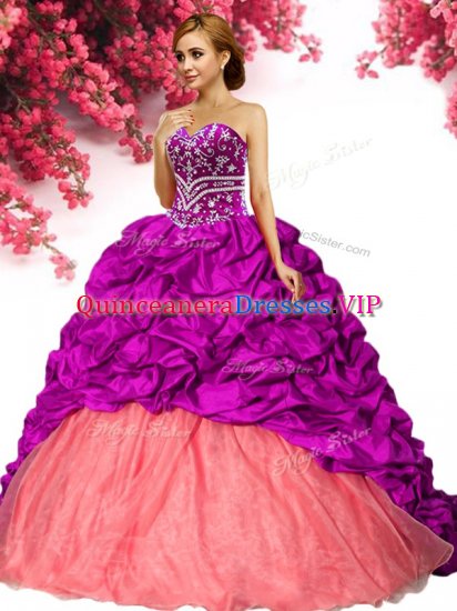 Shining Fuchsia Sleeveless Beading and Pick Ups Lace Up Sweet 16 Dress - Click Image to Close